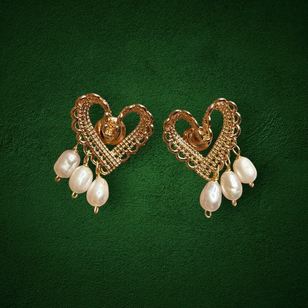 925 Sterling Silver Gold Tone Freshwater Pearl Dangle Stud Earrings